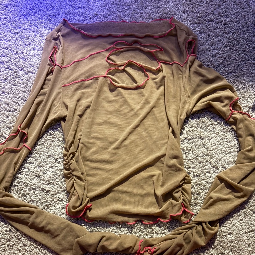 Stylish Brown Blouse with Pink Details